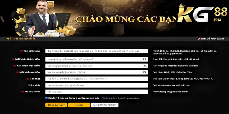 Có thể đăng ký mới tài khoản nếu bạn chưa có acc tại KG88